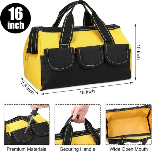 Miniatura 2 de Bolsa de herramientas de 4 piezas con base moldeada resistente al agua, múltiples bolsillos, bolsa de herramientas de boca ancha, organizador