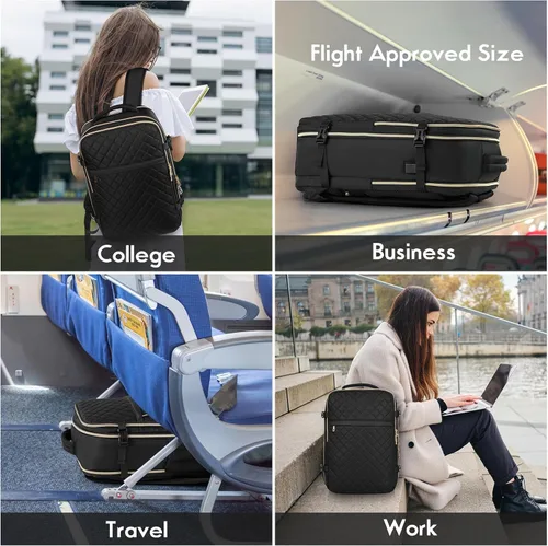 Miniatura 7 de MOMUVO Mochila de viaje para mujer, mochila de mano aprobada por aerolíneas, mochila para laptop de 15.6 pulgadas con puerto de carga USB, mochila
