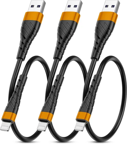 Miniatura 17 de Cable de carga corto con certificación MFi para iPhone, paquete de 3 unidades de 1 pie, 12 pulgadas para cable de carga Lightning, cable de datos
