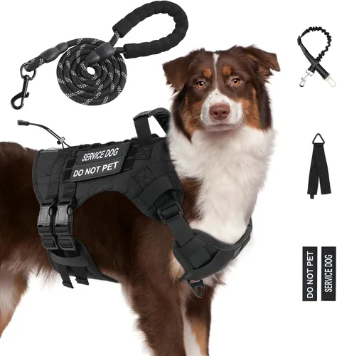 Miniatura 22 de Arnés táctico sin tirones para perros grandes, juego de arnés y correa para perro, Molle a prueba de escapes, arnés ajustable para perro de servicio