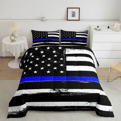 Miniatura 18 de Feelyou Juego de edredón de camuflaje del ejército con bandera estadounidense, decoración militar, camuflaje verde selva, bandera de Estados Unidos