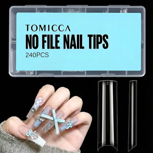 Miniatura 8 de TOMICCA Puntas de uñas de almendra extra cortas, 192 unidades, 12 tamaños, puntas de uñas cortas de cobertura completa, uñas acrílicas transparentes