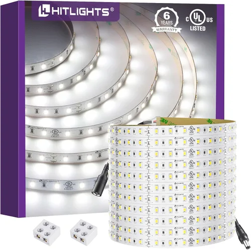 Miniatura 10 de HitLights Tira de luces LED de 24 V, color blanco cálido, 2700 K, cinta cortable de 26.2 pies, PCB de 3 onzas, certificación UL, 1325 lúmenes/m