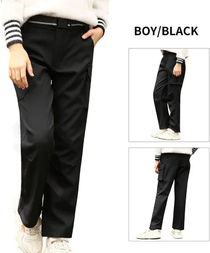 Miniatura 2 de JOMLUN Pantalones de senderismo con forro polar para niño, impermeables, resistentes al viento, cálidos, suaves, para exteriores, pantalones cargo