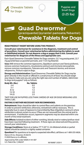 Miniatura 2 de Elanco Desparasitador cuádruple masticable para perros pequeños, 2-25 libras, 4 tabletas masticables, blanco