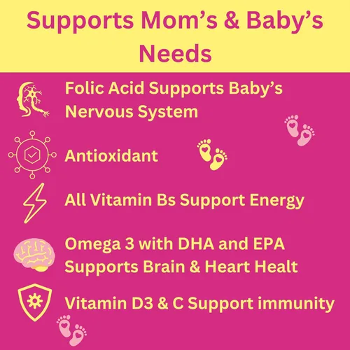 Miniatura 4 de Greenfield Nutritions - Gomitas prenatales halal con DHA y ácido fólico, multivitamínico prenatal esencial para el embarazo, contiene 17 vitaminas