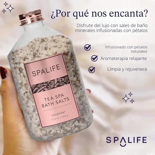 Miniatura 7 de SpaLife Tea Spa - Sales de baño minerales efervescentes con infusión de pétalos – lavanda y rosa, paquete de 2 unidades de 17.6 onzas