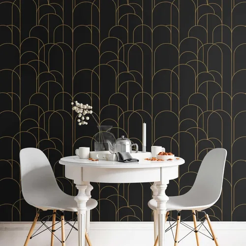 Miniatura 3 de Papel tapiz para despegar y pegar, moderno papel tapiz geométrico negro/dorado, 17.71 x 118 pulgadas, papel tapiz autoadhesivo extraíble, papel