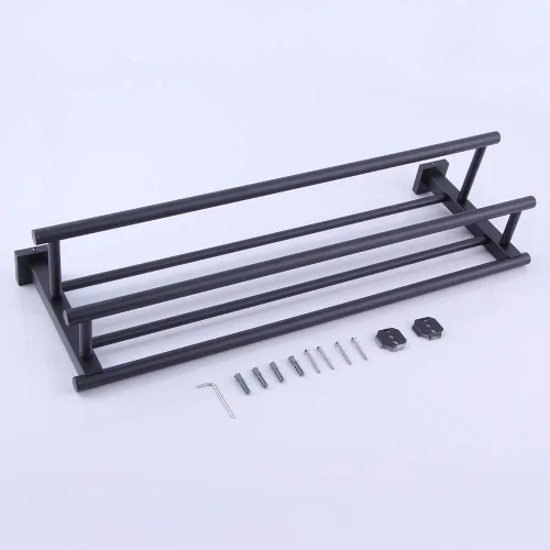 Miniatura 5 de GERZWY Estante de toalla con doble toallero organizador para baño, 24 pulgadas, acero inoxidable SUS 304, montaje en pared, moderno color negro mate