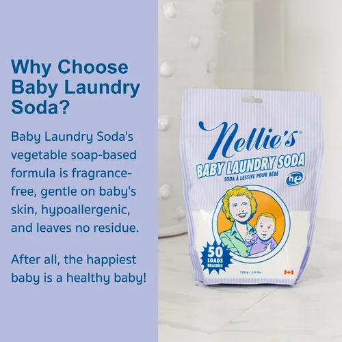 Miniatura 4 de Nellie's Lata de soda para ropa de bebé, 50 cargas, detergente en polvo suave para pieles sensibles, sin fragancia y seguro para bebés