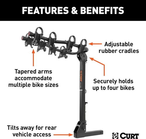 Miniatura 3 de CURT 18064 Premium - Soporte para enganche de remolque para bicicleta, se adapta al receptor de 2 pulgadas, 4 bicicletas