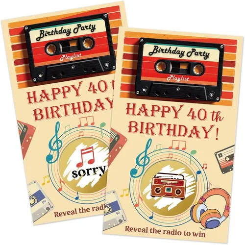 Haizct 50 tarjetas rascadoras de feliz cumpleaños 40, juego retro para raspar de radio para amantes de la música, suministros de fiesta de regreso a