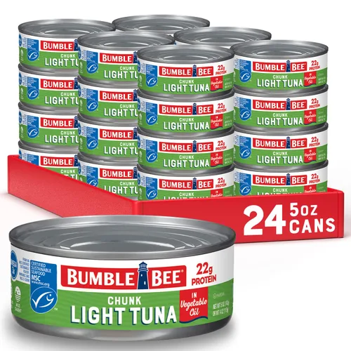 Bumble Bee Chunk Light Atún en aceite, latas de 5 onzas (paquete de 24) – Atún capturado silvestre – 0.78 oz de proteína por porción, proyecto