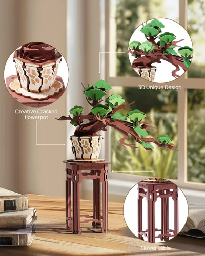 Miniatura 6 de Rowood Rompecabezas de madera 3D para adultos, Día de la Madre, árbol bonsái de pino, colección botánica, juego de construcción para decoración