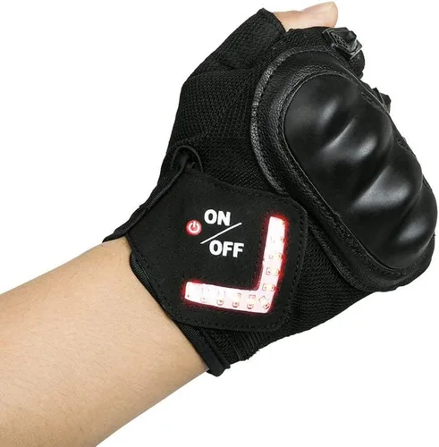 Miniatura 6 de 1 par inteligente LED luz de advertencia de señal de giro al aire libre guantes de montar bicicleta ciclismo traje medio dedo guantes adultos