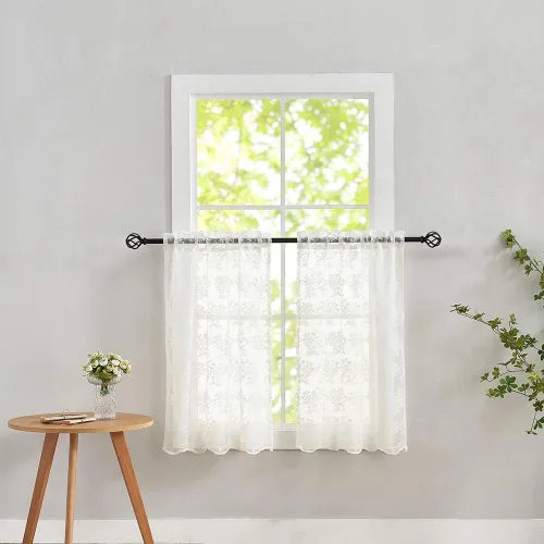 Miniatura 68 de YJ YANJUN Cortinas traslúcidas negras de 54 pulgadas de largo, panel de cortina de encaje gótico victoriano para cocina, cortinas cortas de Negro