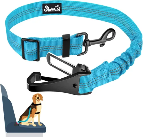 Miniatura 19 de SlowTon Cinturón de seguridad para perro, correa de cinturón de seguridad ajustable para perro, 2 en 1, cinturón de seguridad para perro con Negro