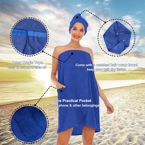 Miniatura 2 de Toallas de tamaño grande para mujer después de la ducha, toalla de baño azul marino, talla XXL, ligera, de secado rápido, con toalla