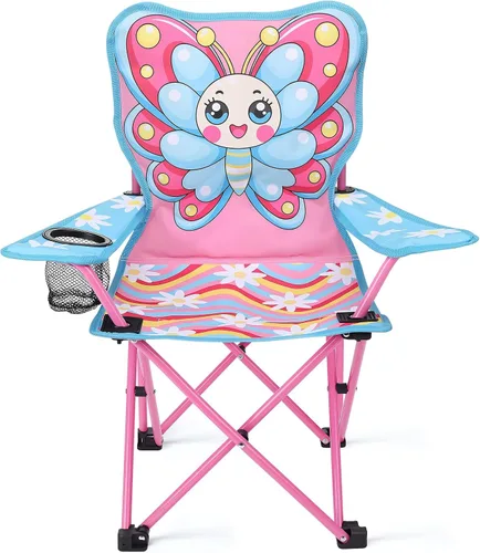Miniatura 10 de KABOER Silla plegable para césped y camping para niños con portavasos y bolsa de transporte, sillas de camping para niños rosado sirena