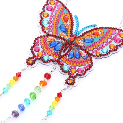 Miniatura 3 de Campanillas de viento de animales con pintura de diamantes 5D, kits de pintura de diamante de mariposa por números, colgante con cadena