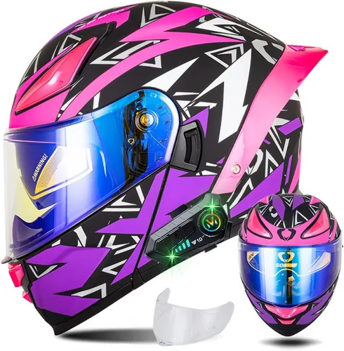 Miniatura 9 de Casco modular de motocicleta con Bluetooth, casco de motocicleta abatible de cara completa para hombres y mujeres con visera tintada y transparente