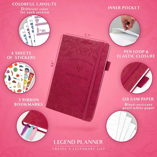 Miniatura 2 de Libro de Recetas Legend – Libro de Cocina Familiar en Blanco para Escribir Tus Propias Recetas – Diario de Cocina Vacío – Cuaderno de Cocina Rosa