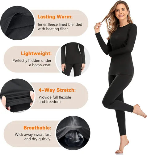 Miniatura 3 de SIMIYA Conjunto de ropa interior térmica para mujer, pantalones largos con forro polar de manga larga, capa base, conjunto superior inferior