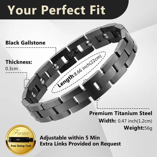 Miniatura 14 de Feraco Pulseras magnéticas para hombre, elegante pulsera de terapia magnética de acero inoxidable de titanio con herramienta de tamaño, regalos