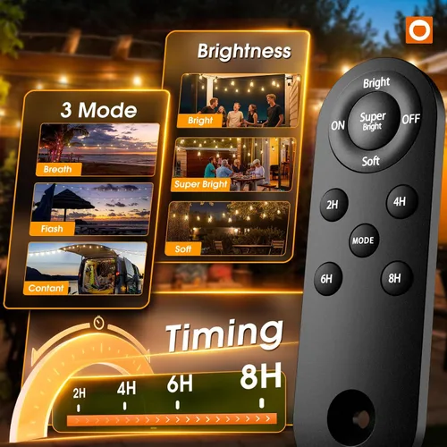 Miniatura 2 de addlon Cadena de luces solares de 54 pies (48+6) para exteriores, impermeables con carga USB y control remoto - Luces de patio con energía solar