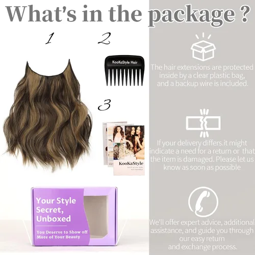 Miniatura 10 de KooKaStyle - Extensiones de cabello con hilo invisible, diadema transparente, ajustables, 4 clips fijadores, cabello largo y ondulado de 12
