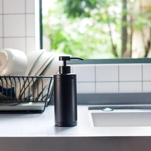 Miniatura 7 de Dispensador de jabón de acero inoxidable para baño, diseño plano negro mate, bomba de metal, dispensador de jabón líquido de manos a prueba de óxido