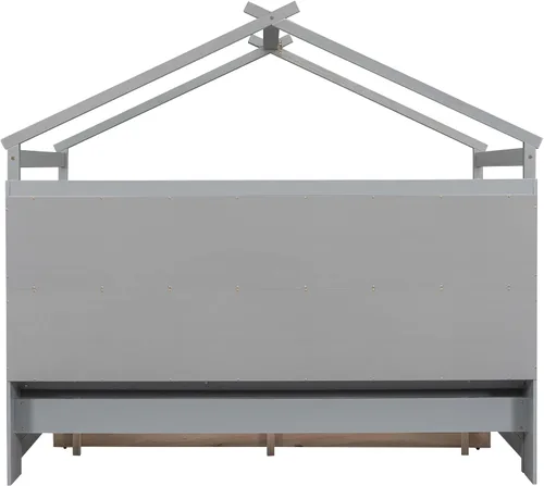 Miniatura 9 de Quarte Cama moderna de tamaño matrimonial con estantes de almacenamiento y cama nido de tamaño individual, sofá cama de madera para niños y niñas