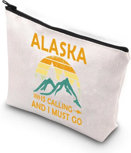 XYANFA Alaska is Calling And I Must Go Alaska Cruise Bolsa de maquillaje Alaska Travel Souvenirs Gift Matching Cruise Gift Alaskan Vacation Zipper