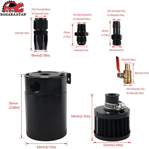 Miniatura 2 de 6AN lata de respiración con vaso de drenaje de 350ML y kit de montaje de manguera de combustible de 10 pies 6AN 3/8" con manguera de combustible