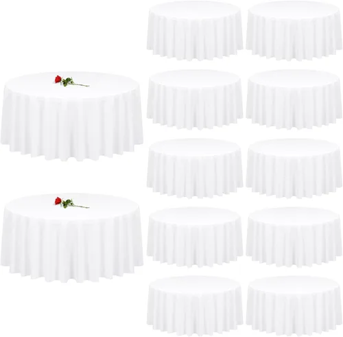 Miniatura 20 de 12 paquetes de manteles blancos, 52 x 52 pulgadas, manteles lavables de poliéster resistentes a manchas y arrugas para mesas cuadradas, mantel