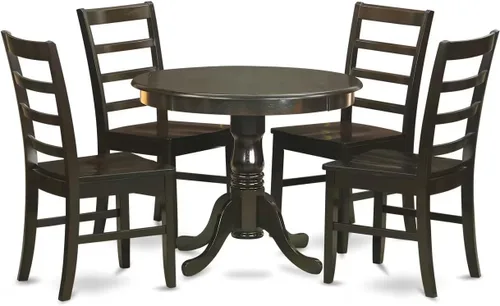 East West Furniture ANPF5-CAP-W Juego de mesa de comedor de 5 piezas incluye una mesa redonda de madera con pedestal y 4 sillas de comedor de