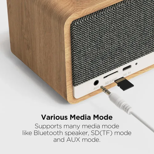Miniatura 6 de mooas Radio de carga inalámbrica con esfera clásica, altavoz Bluetooth retro (negro), cargador inalámbrico máximo de 10 W, radio FM, modo SD/Aux