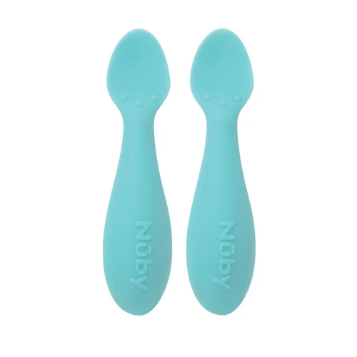 Nuby Mini cucharas de silicona - (paquete de 2) cucharas de destete para bebés - 4+ meses - Aqua