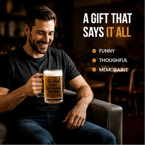 Miniatura 2 de Your Dream Party Shop Taza de vidrio de cerveza con texto en inglés "To Dad From the Reasons You Drink", de 16 onzas, regalos divertidos para papá