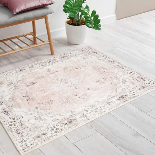 Miniatura 8 de MUJOO Alfombra de Área Rosa Alfombras de Área Pequeñas Boho Alfombras Lavables a Máquina Antideslizantes para Entrada Cocina Baño Dormitorio Vintage