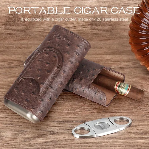 Miniatura 3 de COOL KNIGHT - Estuche de cuero para puros con forro de madera de cedro, humidor portátil para viajes, accesorios para puros que incluyen cortador