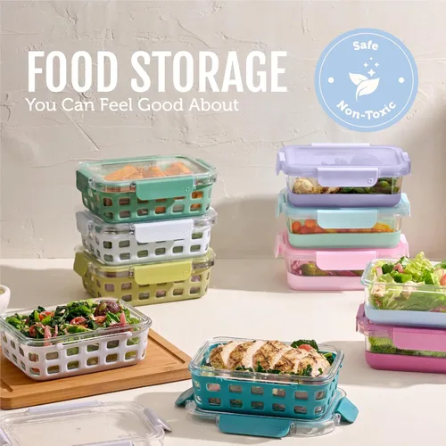 Miniatura 7 de Ello Duraglass 3.4 tazas Juego de preparación de comidas 10 piezas, juego de 5 paquetes - Envase de almacenamiento de alimentos de vidrio con tapa