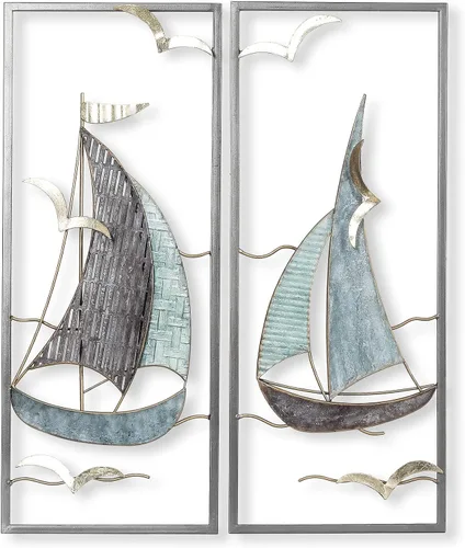 Miniatura 3 de DECO DE VILLE Diseño moderno contemporáneo estilo náutico barco tema metal pared escultura marina decoración, velero-G