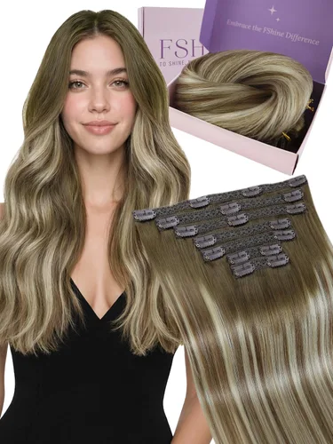 Miniatura 11 de Fshine Extensiones de cabello con broches, 22 pulgadas, 7 unidades, color marrón oscuro, doble trama, extensiones de cabello humano real con clip