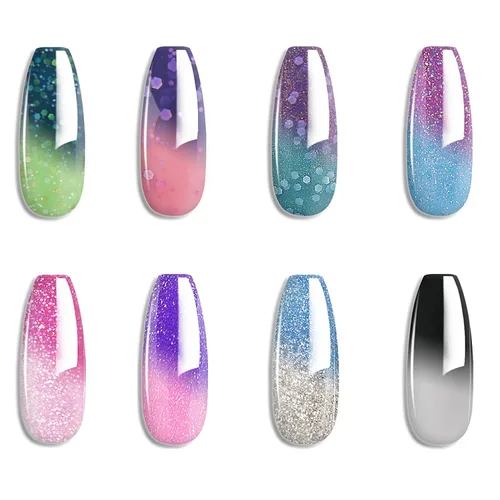 Miniatura 10 de Juego de esmalte de uñas en gel - Juego de esmalte de uñas con cambio de color en gel Púrpura Azul Rosa Rojo Lavanda Viento Rojo Negro con cambio