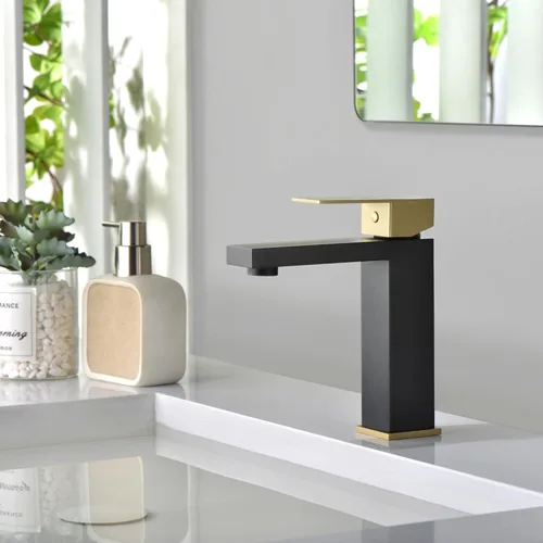Miniatura 9 de sumerain Grifo de lavabo de baño negro y dorado grifo de baño 304 de acero inoxidable de una sola manija de un solo agujero