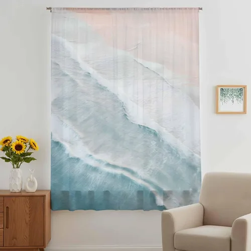 Miniatura 3 de Cortinas traslúcidas de playa de 63 pulgadas de largo, panel de cortina traslúcida para sala de estar, cortinas de cocina con bolsillo para barra