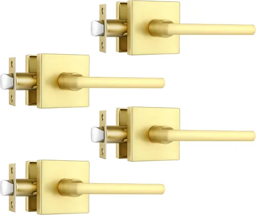 Miniatura 16 de Paquete de 1 pomo de puerta dorado, manija dorada para puerta interior con acabado de latón satinado, manijas de puerta de privacidad