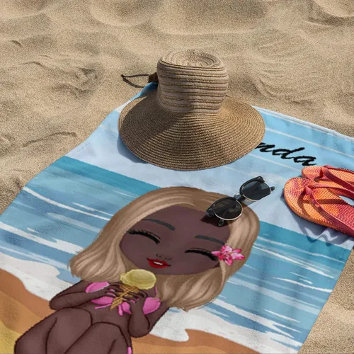 Miniatura 4 de Toalla de playa personalizada Chibi Bestie, hawaiana en la playa, piscina, fiesta para niños pequeños, niñas, regalos, mejores amigas, toalla