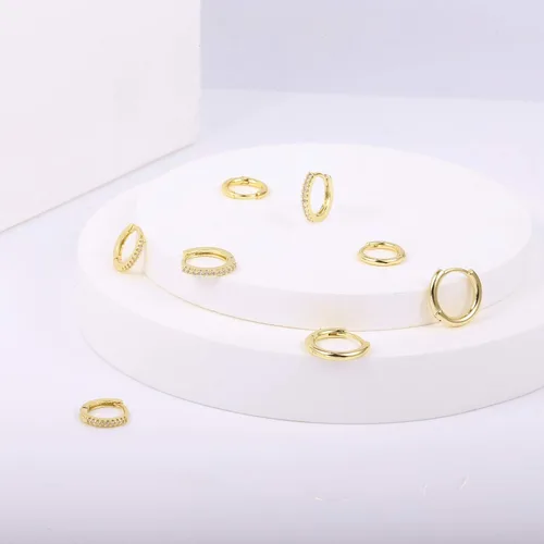Miniatura 3 de ALEXCRAFT - Juego de arracadas pequeñas de oro para mujer, juego de aretes de oro estilo pavé con diamantes y poste de plata de ley